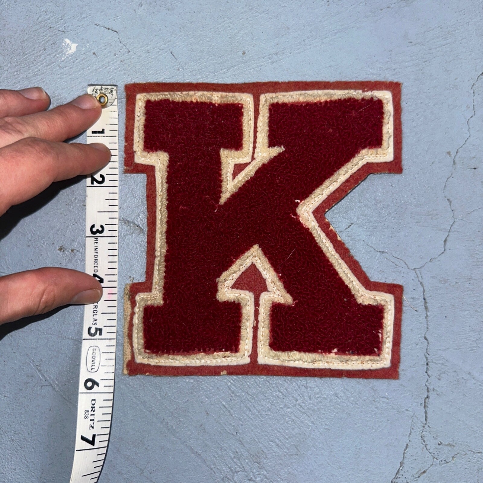 VTG Letterman Varsity Patch Letter K Red White Felt Sports Athletic Logo 60s