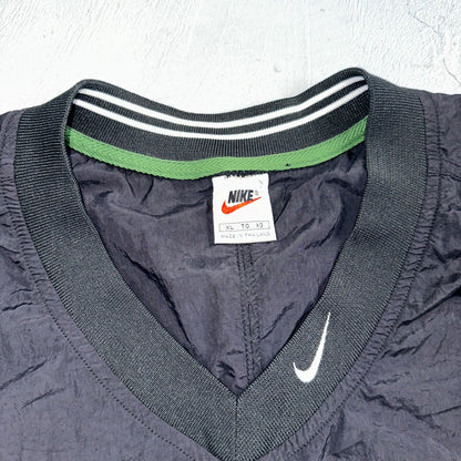 Nike VTG Windbreaker Vest Mens XL Black V-Neck Pockets Nylon Golf 90s 1990s