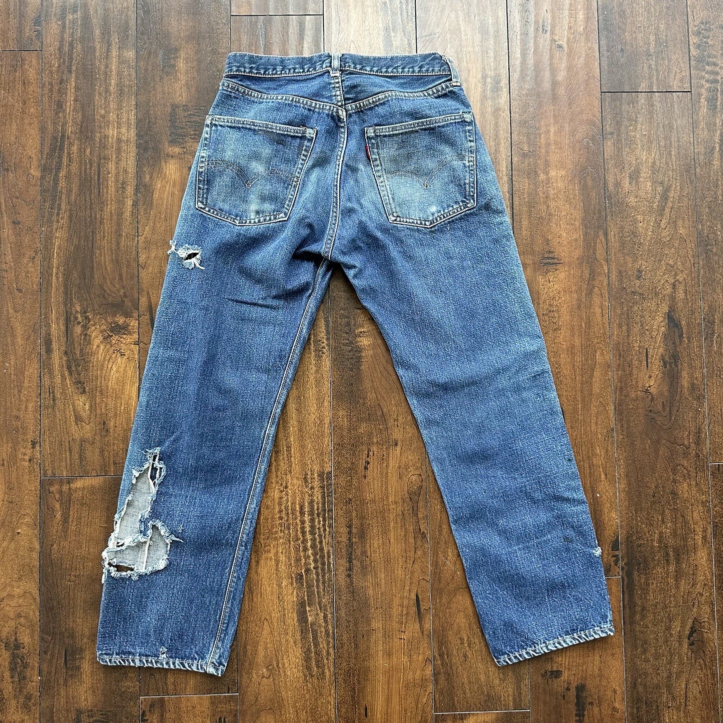 Levis 501 XX Big E True Vintage 60s Redline THRASHED Denim Jeans 1960s 27x26