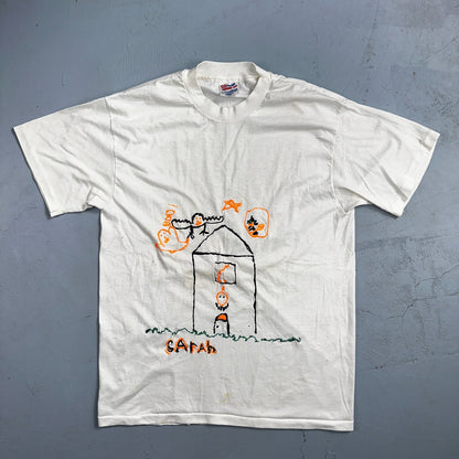 Hanes 90s House Cute Hand Drawn VTG T Shirt Boo Scary Halloween Art Artistic