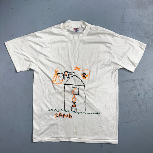 Hanes 90s House Cute Hand Drawn VTG T Shirt Boo Scary Halloween Art Artistic