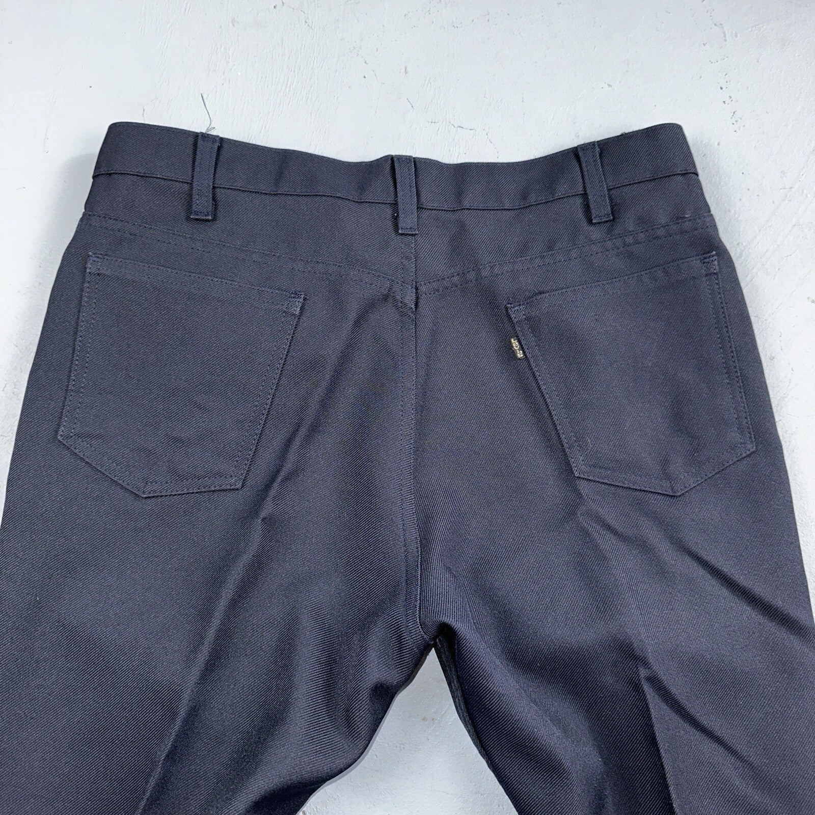Levis 70s USA 517 36x32 Bootcut Pants Navy Blue Polyester Slacks Vintage 34x27