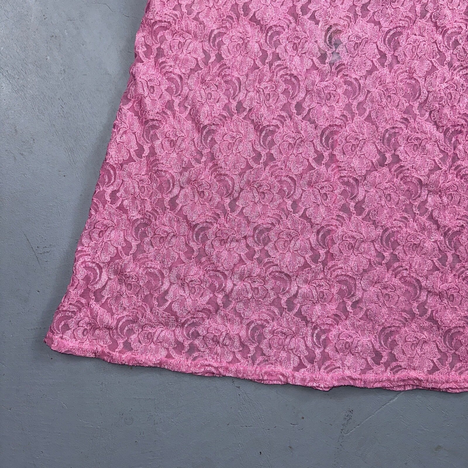 Soft Sensations 80s VTG Women's Lace Trim Satin Mini Slip Lingerie Dress Pink