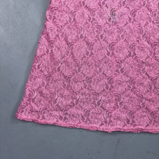 Soft Sensations 80s VTG Women's Lace Trim Satin Mini Slip Lingerie Dress Pink