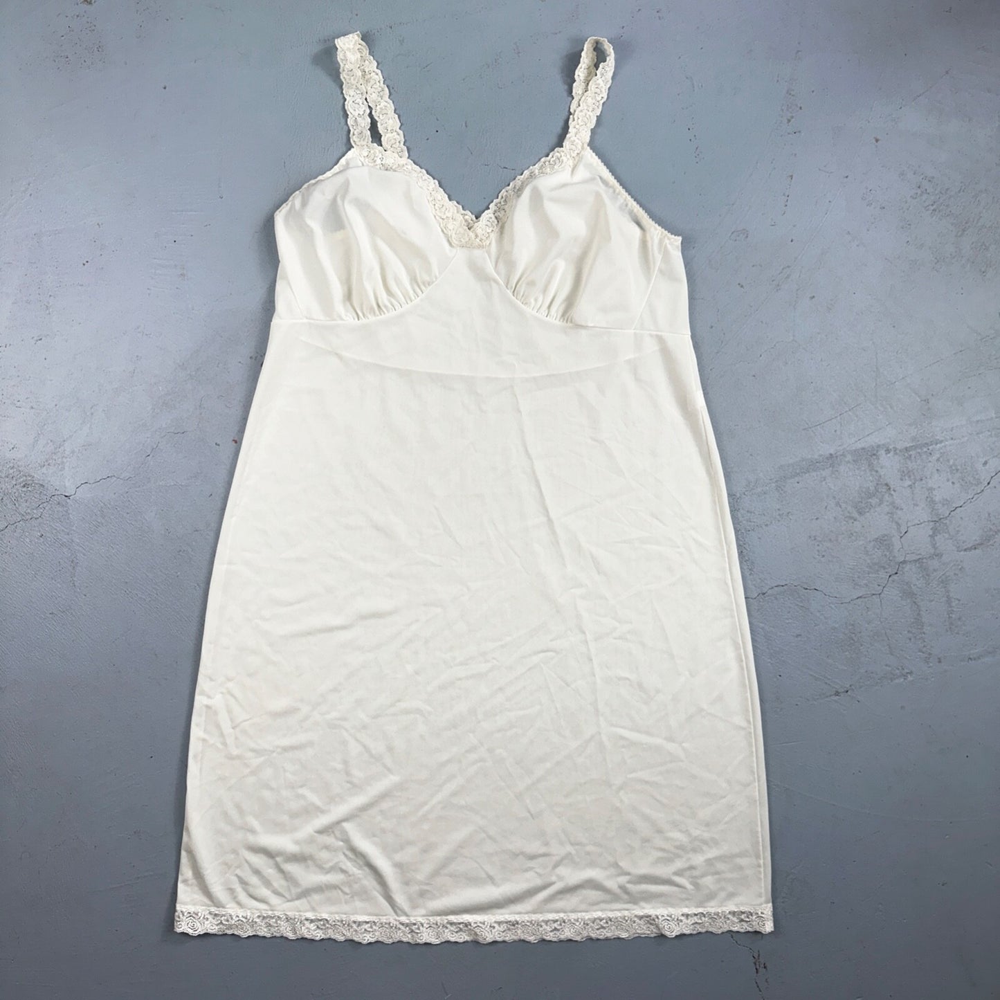 VTG 1970s Shadow Line Lingerie Slip Dress Sleepwear Full Sweep Nightgown Lace