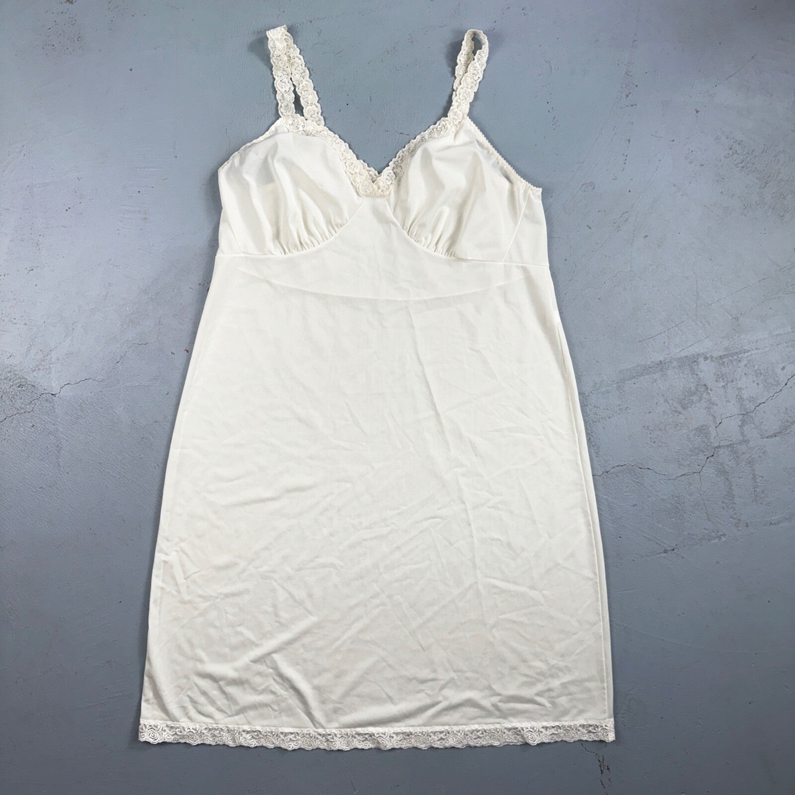 VTG 1970s Shadow Line Lingerie Slip Dress Sleepwear Full Sweep Nightgown Lace