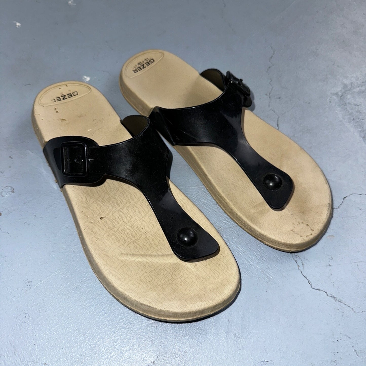 Gezer Slip On Sandals Open Toe Slide Womens 39EU Black Simple Y2K VTG Style