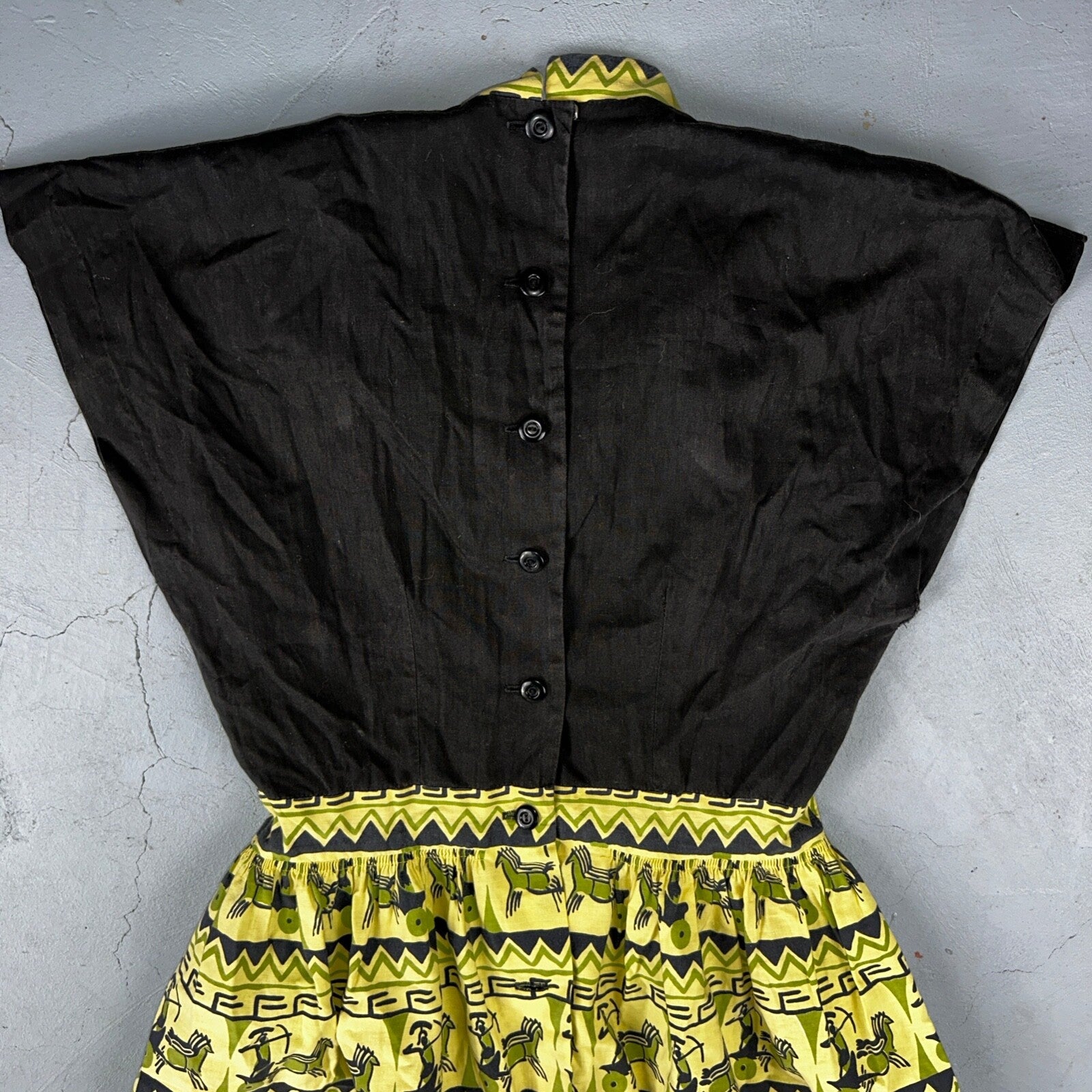 Vtg 40s 50s Day Dress Fit Flare Rockabilly Novelty Rick Rack Trudy Hall 15