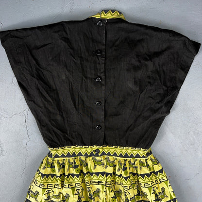 Vtg 40s 50s Day Dress Fit Flare Rockabilly Novelty Rick Rack Trudy Hall 15