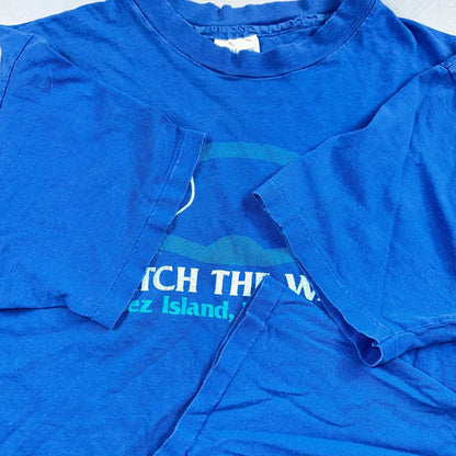 Lopez Island Washington Hanes Beefy XL VTG T Shirt Blue Catch The Wave Driving