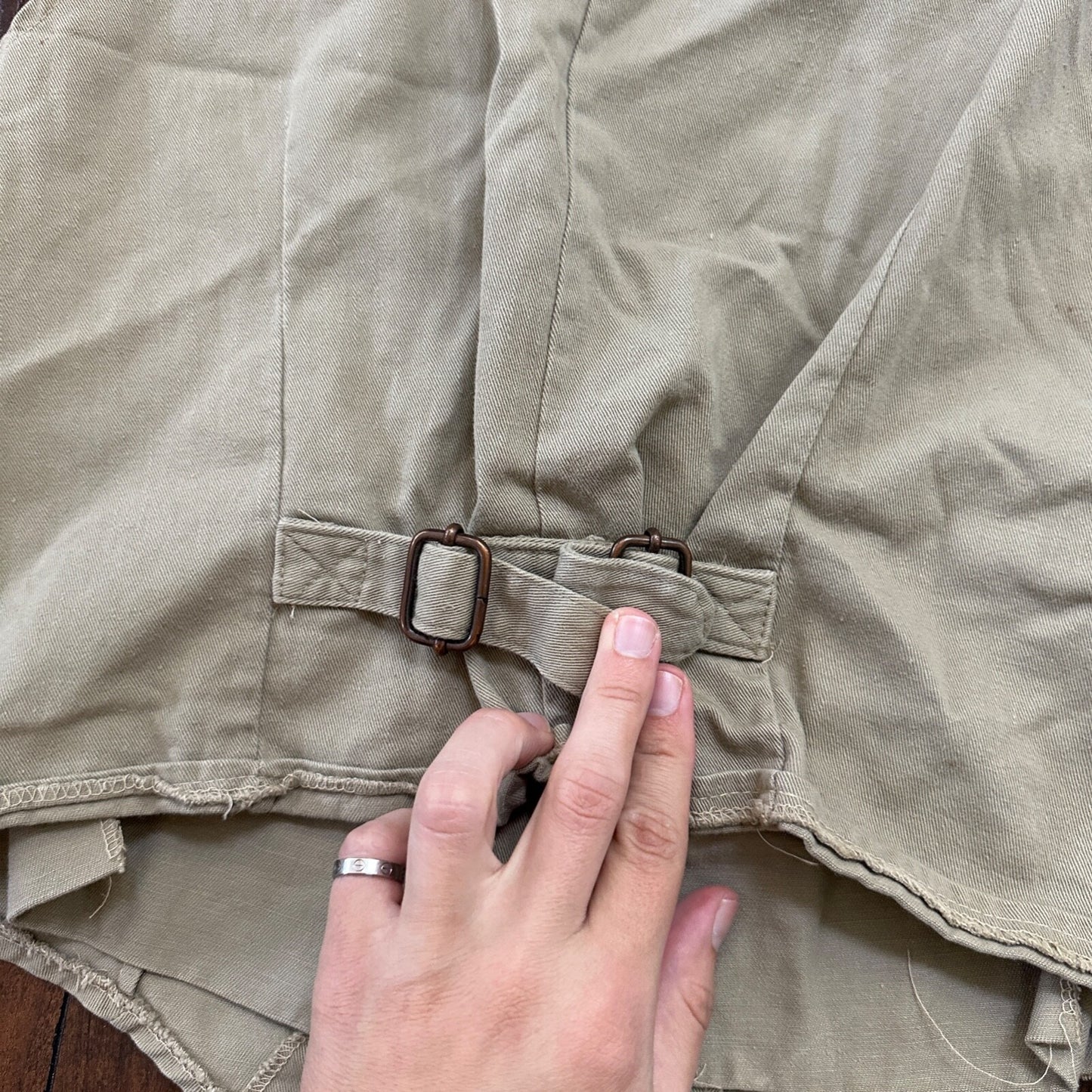 VTG Male Vest Adult Beige Canvas 60s 70s Shooting Hunting buckle back