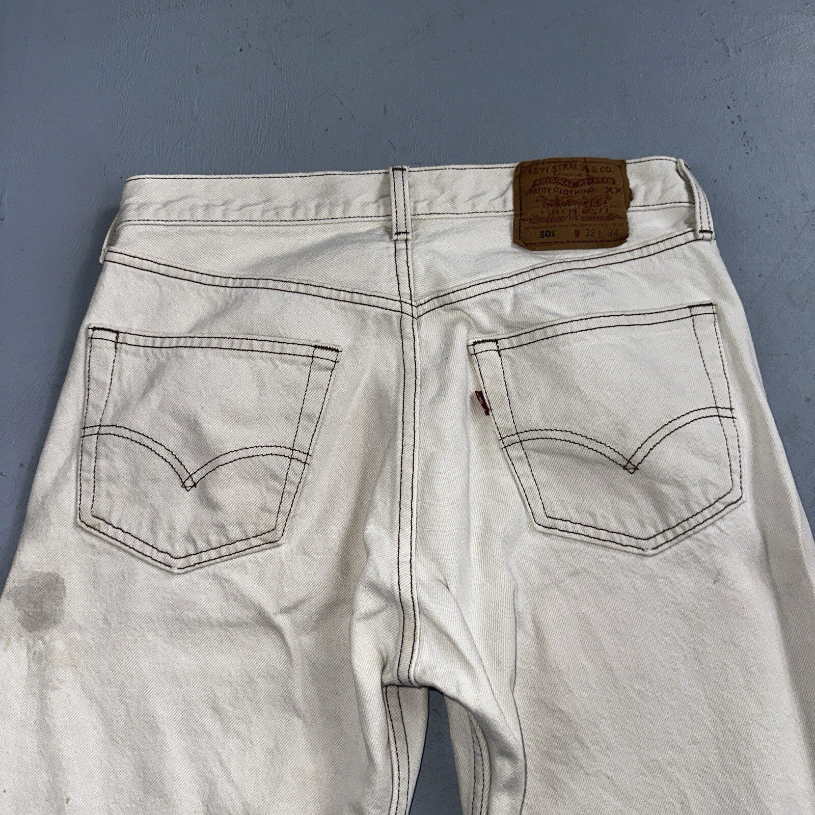 Levis 501 Vintage 90s USA XX Straight Leg Jeans White Stained 32x34 Act 30x33