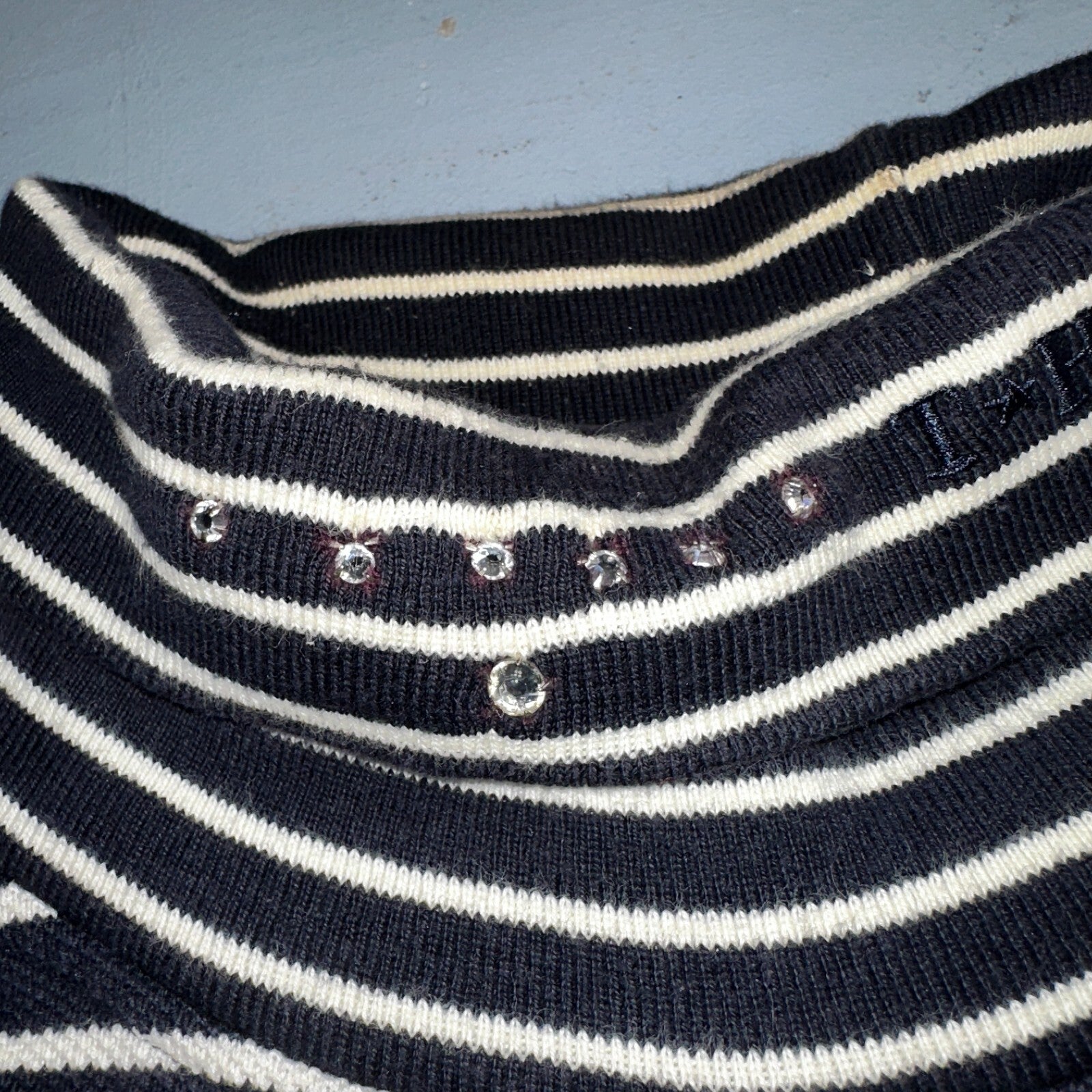 TOMMY HILFIGER Striped Turtleneck Long Sleeve XL Sparkles Added Custom VTG 90s