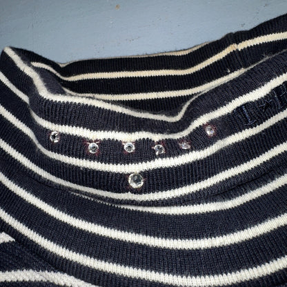 TOMMY HILFIGER Striped Turtleneck Long Sleeve XL Sparkles Added Custom VTG 90s