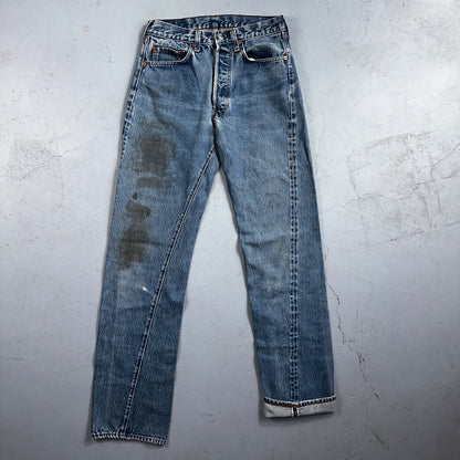 Levis 501 Vintage 80s Redline Selvedge USA XX Jeans Light Wash Stained Act 28X33