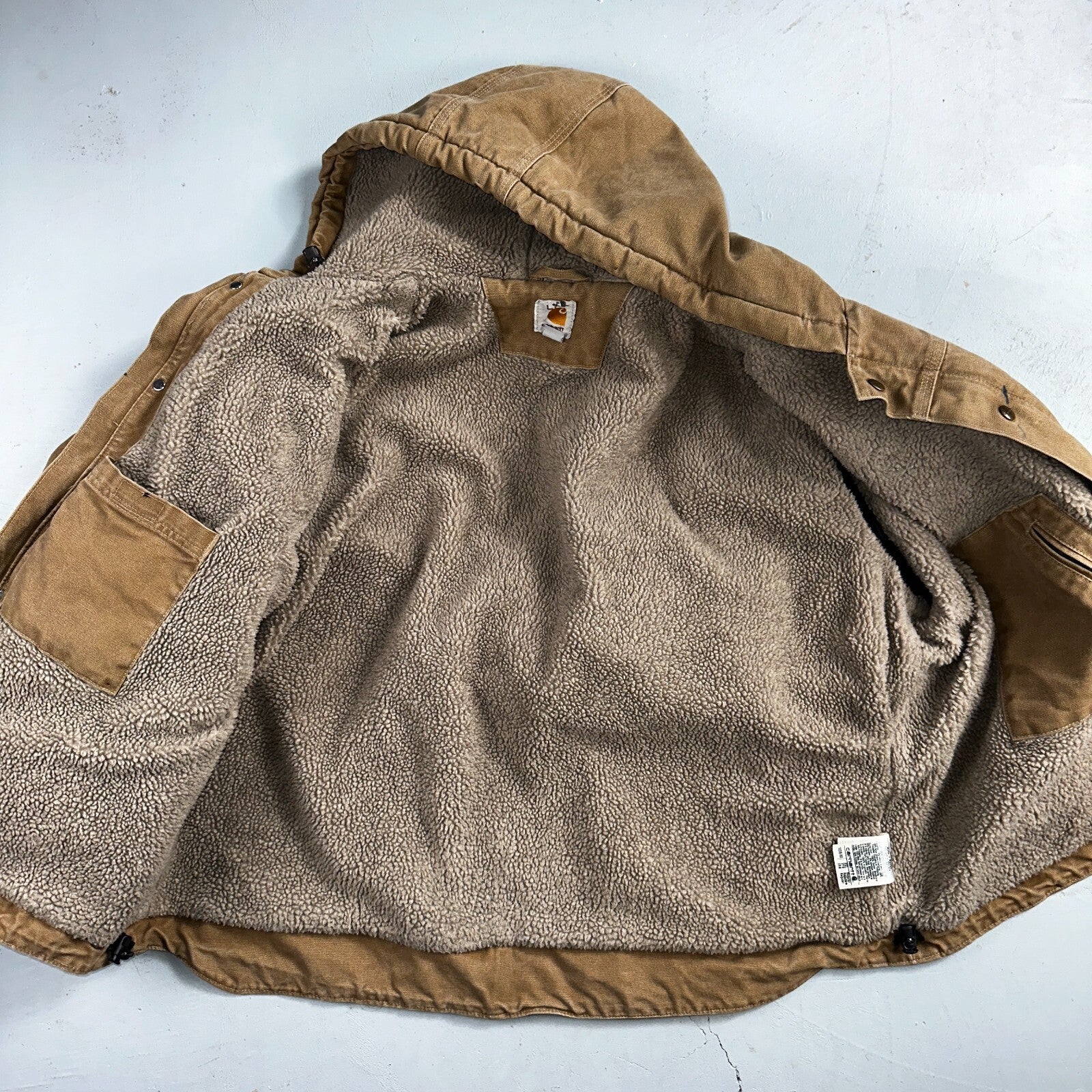 Carhartt VTG Bartlett Jacket 2XL Regular Brown Hooded Sherpa Lined 102285 Y2K