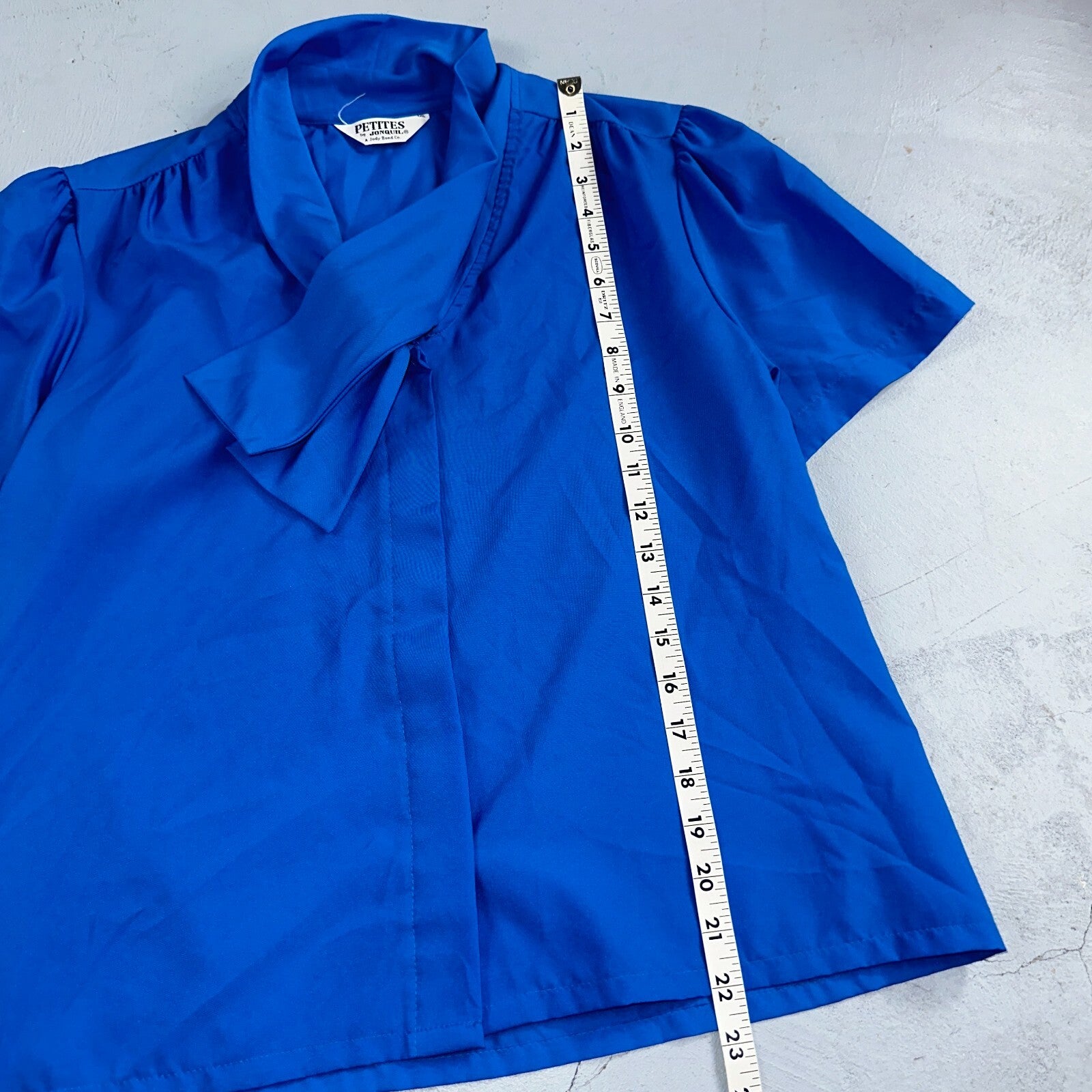 Jonquil Judy Bond Womens M Blouse Button Front Short Sleeve Blue 80s VTG