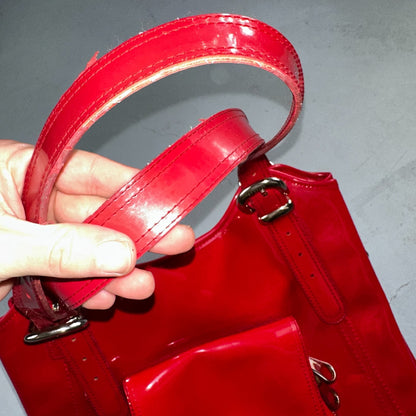 Ted Baker Red Patent Leather Quilted Large Stitch Tote Bag Purse Statement Y2K