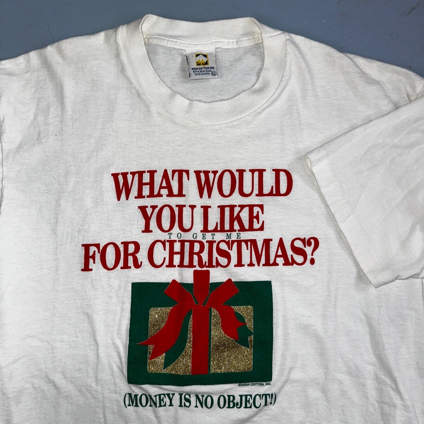 Christmas Vintage T Shirt 90s Single Stitch White Present Gift Funny Quote Text