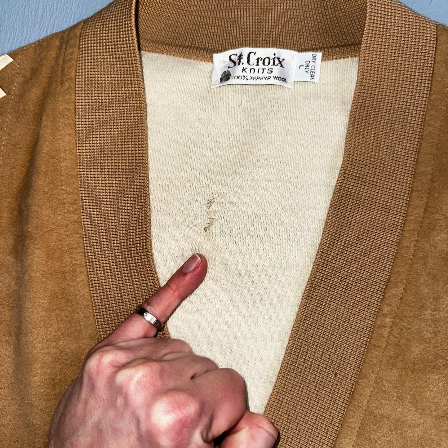 VTG St. Croix Knits Zephyr Wool Cardigan Size L Ivory Old Money Academia Preppy