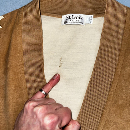 VTG St. Croix Knits Zephyr Wool Cardigan Size L Ivory Old Money Academia Preppy