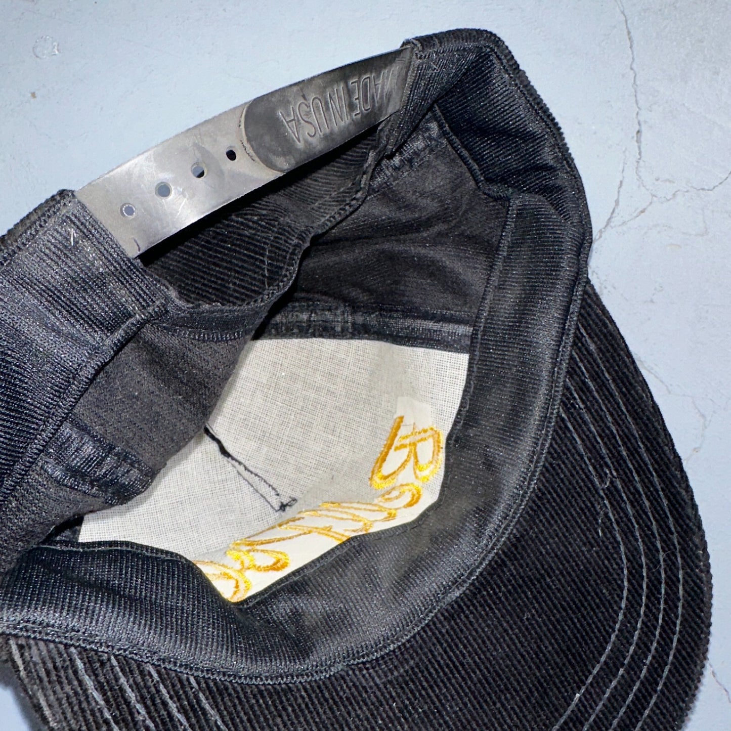 Conway Washington Bell Pole Corduroy VTG Hat Cap Snapback Black USA Hiking Truck