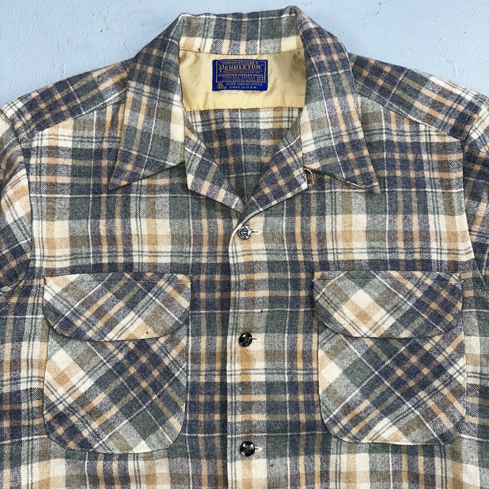 Pendleton VTG Board Shirt Plaid 100% Wool Button Down Size M Plaid 1970s Camp