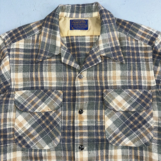 Pendleton VTG Board Shirt Plaid 100% Wool Button Down Size M Plaid 1970s Camp