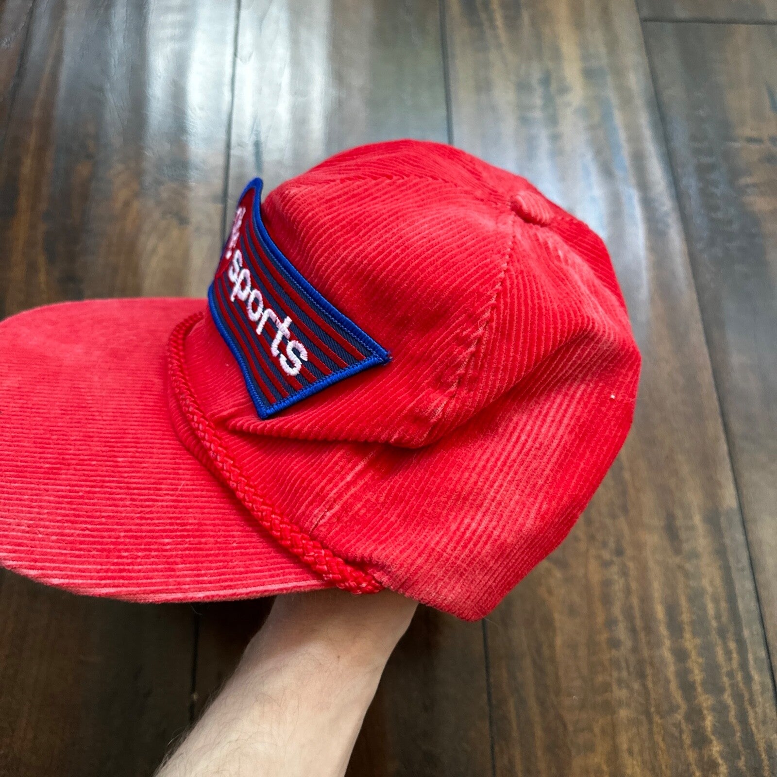 ABC Sports Corduroy Red VTG Hat Cap Snapback 80s TV Television Basketball