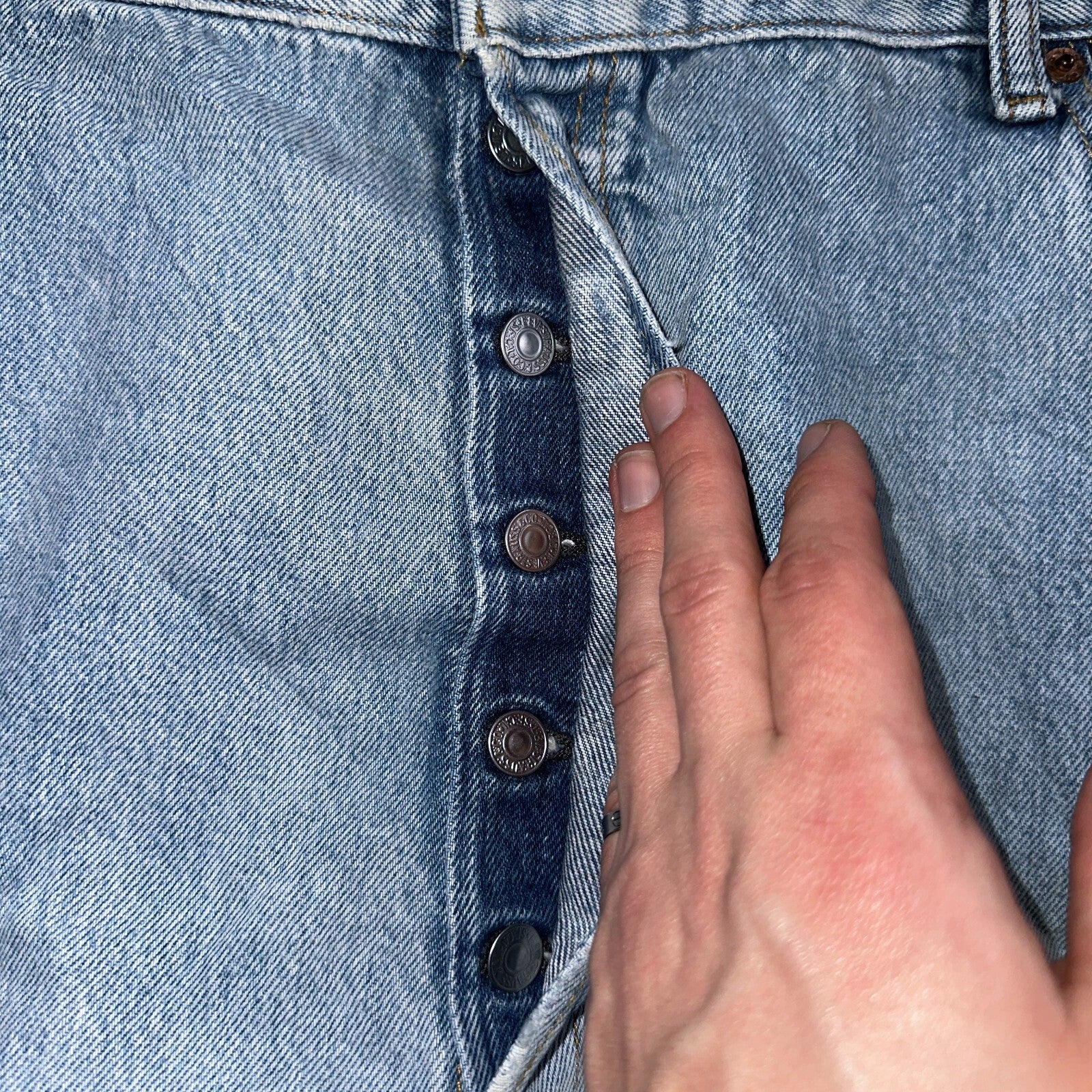 Levis 501 Vintage Y2K XX Straight Leg Jeans Rips Blue Light Wash 46x32 Act 42x28