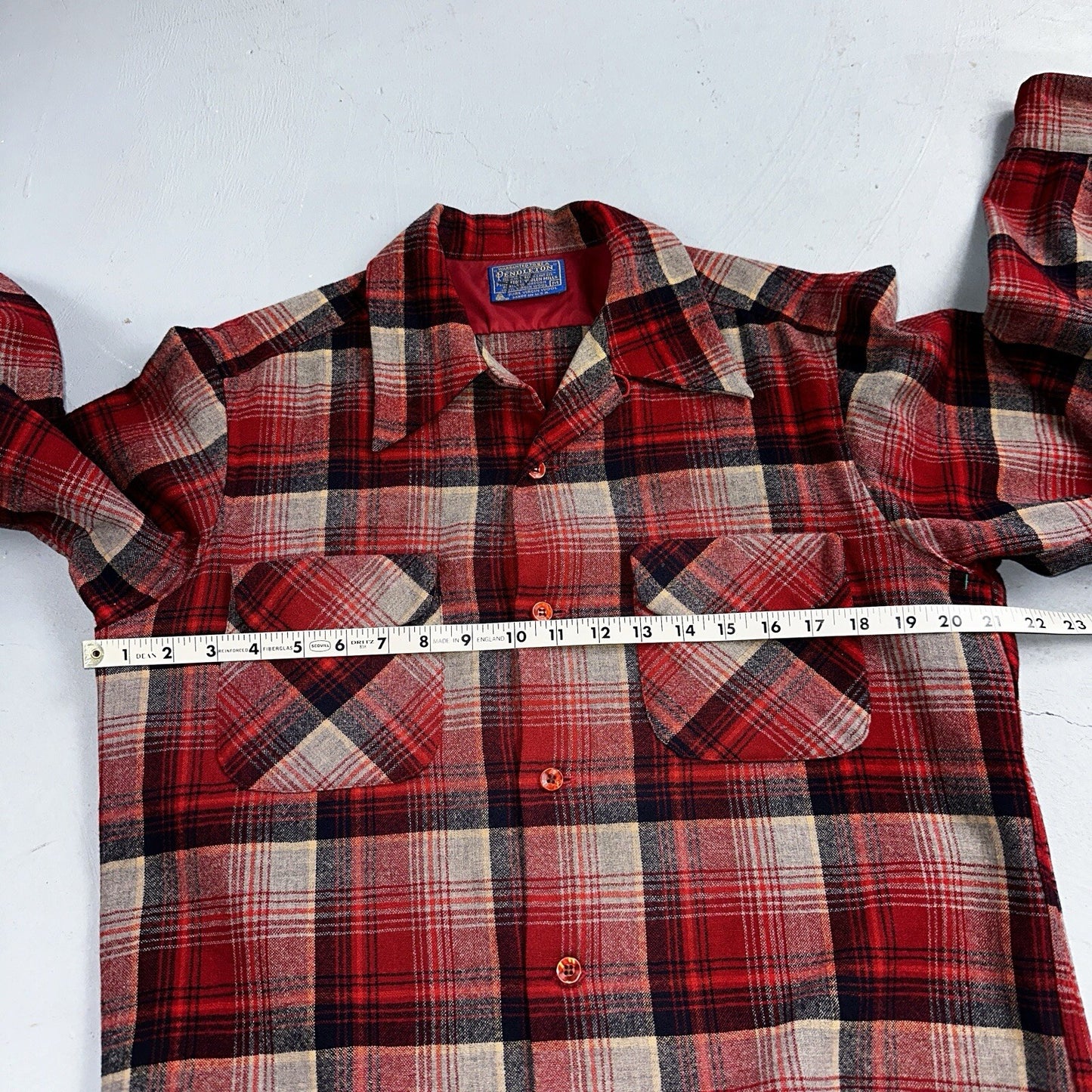Pendleton 1970s Loop Collar Board Shirt Wool Plaid Flannel Shirts Red Black M
