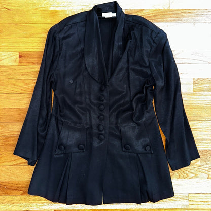 Lew Magram Blazer Jacket Womens Size 12 Black Pleated Work Office Button Up VTG