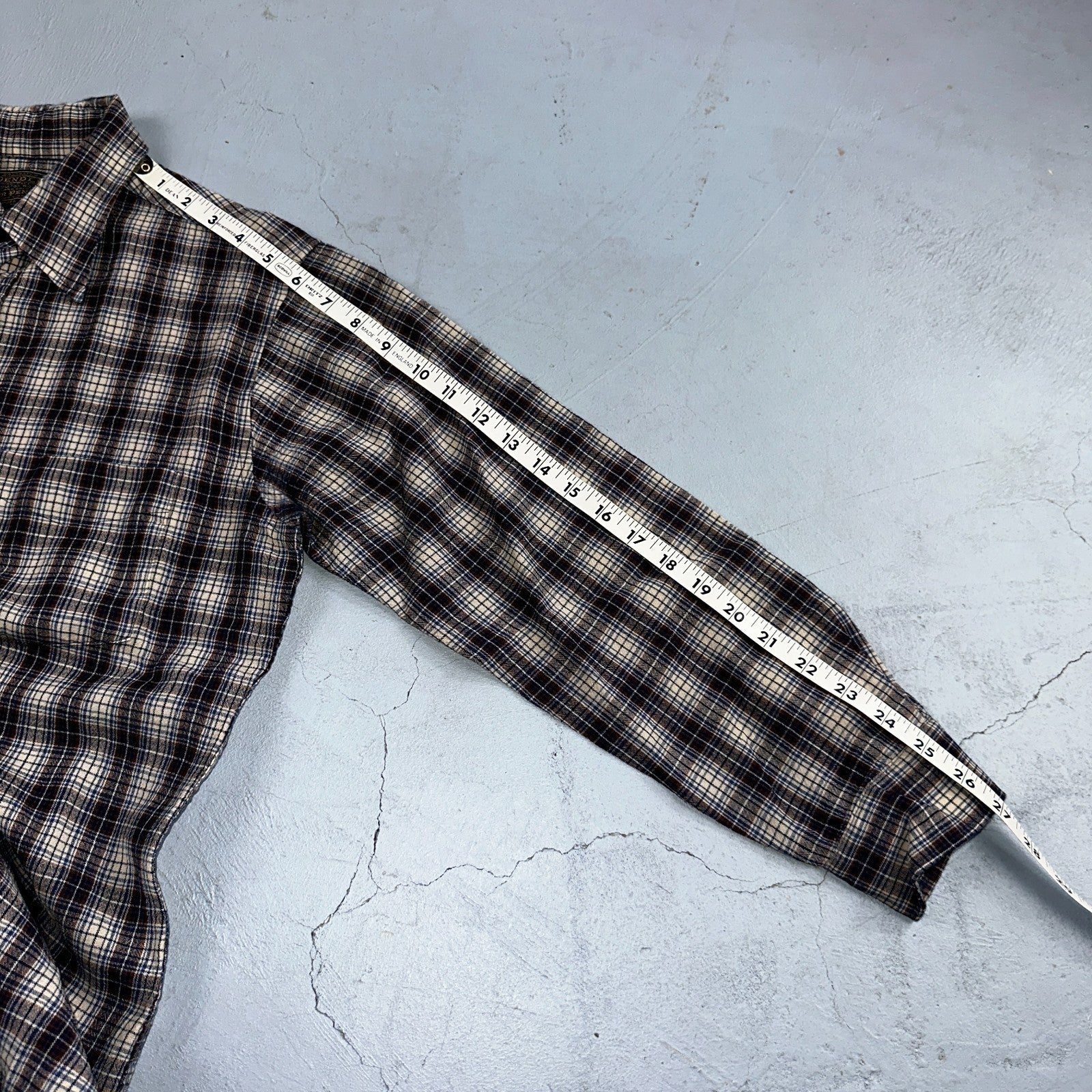 Vintage Pendleton Shirt Mens M Wool Plaid Flannel USA Button 1970s 70s Brown