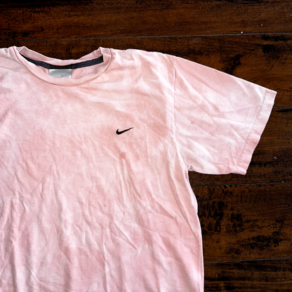 Nike Overyded Pink Y2K Vintage T Shirt Thrashed Heavy Wear Basic Center Swoosh