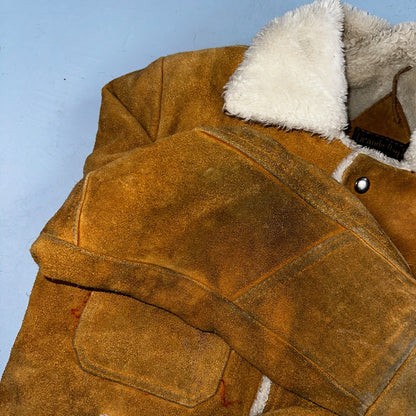 Vintage Suede Grande Bay Rancher Trucker Sherpa Lined Jacket Coat Men's 36