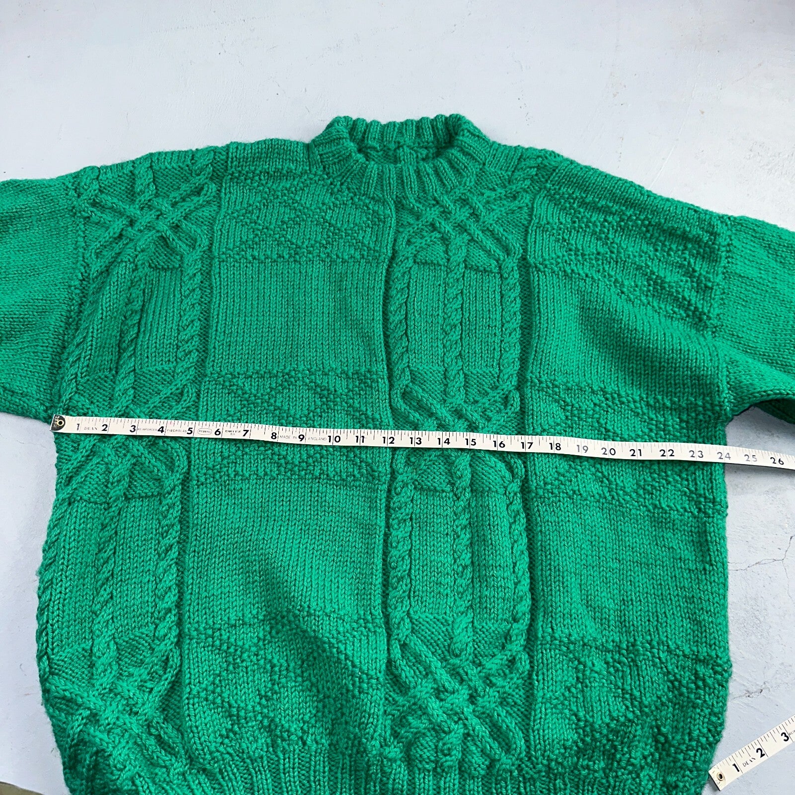 Vtg 80s Chunky Cable Knit Sweater Emerald Green Size Large Fisherman Core Yacht