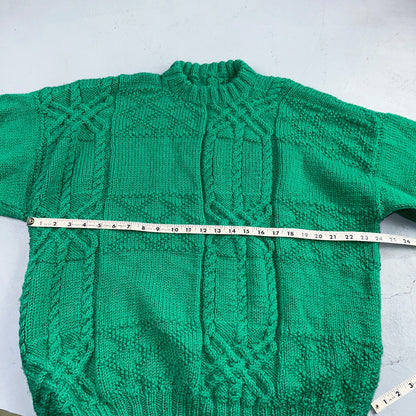 Vtg 80s Chunky Cable Knit Sweater Emerald Green Size Large Fisherman Core Yacht