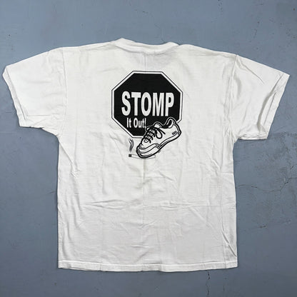 Stomp It Out Cigarettes VTG T Shirt 90s FOTL Smoking Kills Shoe Hiking STOP