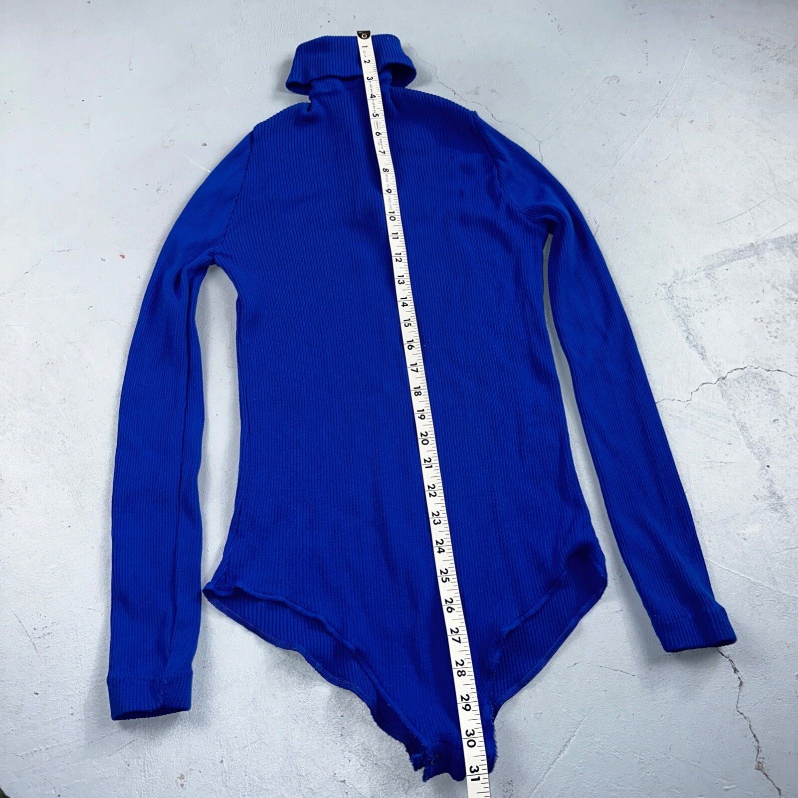 Vintage 1970s Scovill Bodysuit Blue 70s 80s Rib Knit Long Sleeve Mock Neck RARE