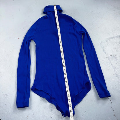 Vintage 1970s Scovill Bodysuit Blue 70s 80s Rib Knit Long Sleeve Mock Neck RARE