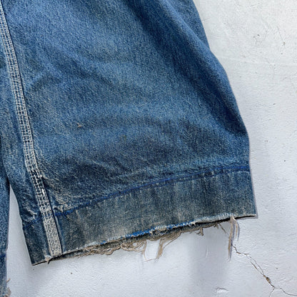 Dickies Vintage 70s Denim Bib Overalls 44x32 Carpenter Indigo Blue Workwear USED