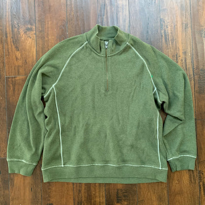 LL Bean Quarter Zip Pullover Fleece Sweater Mens L Green VTG 90s Style Basic