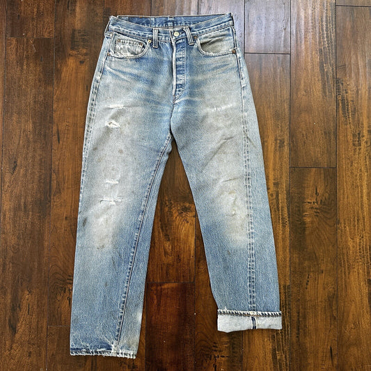 Levis Vintage 80s Redline Selvedge USA 501 XX Jeans Light Wash 31x33 Act 28x29