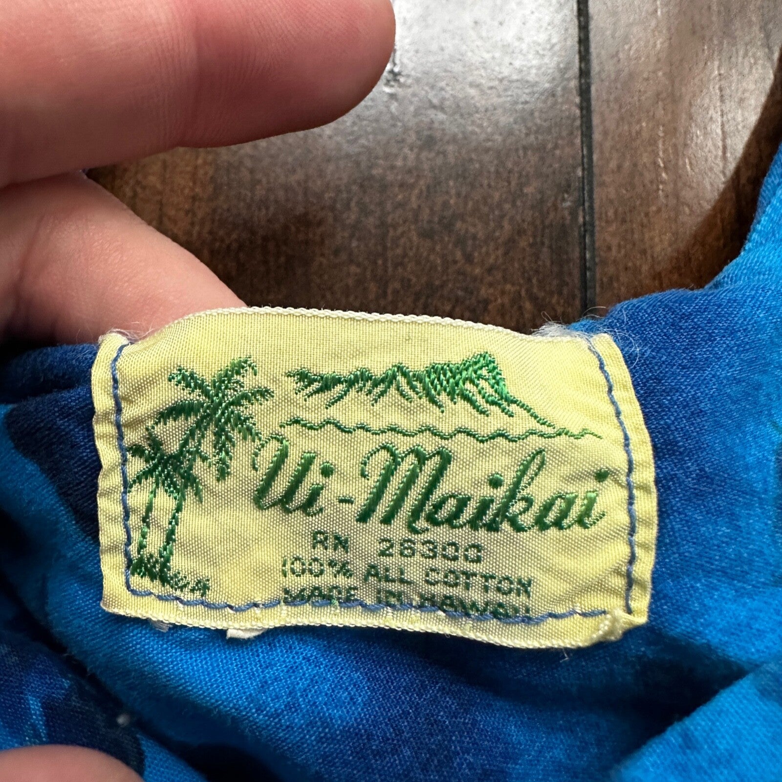 Ui-Maikai Vintage 1960s Barkcloth Blue Hibiscus Dress And Shirt Rockabilly Rare