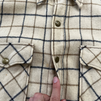 Norm Thompson VTG Long Sleeve Snap Up Heavy Wool Shirt Plaid 60s XL Rockabilly
