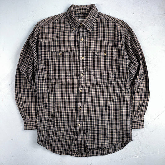 Carhartt Flannel Shirt M S249 BLK Black Brown Pockets Heavy Weight Medium