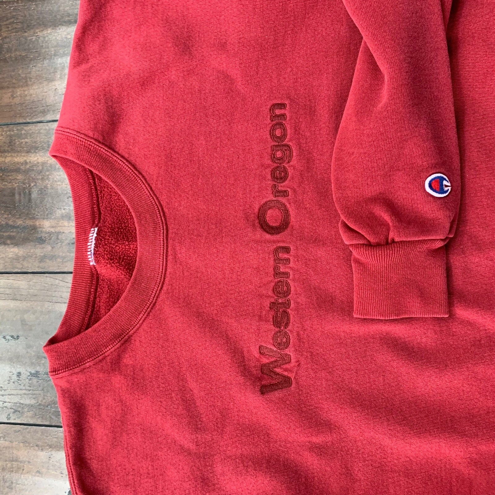 VTG Champion Western Oregon Sweatshirt Crewneck 80s 90s Embroidery 70s Red Rare