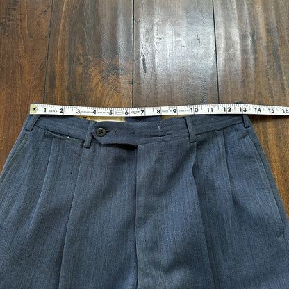 30s 40s 3 pc Pinstripe Blue Double Breasted Suit Belt Back Wool 34 26x31 Faded