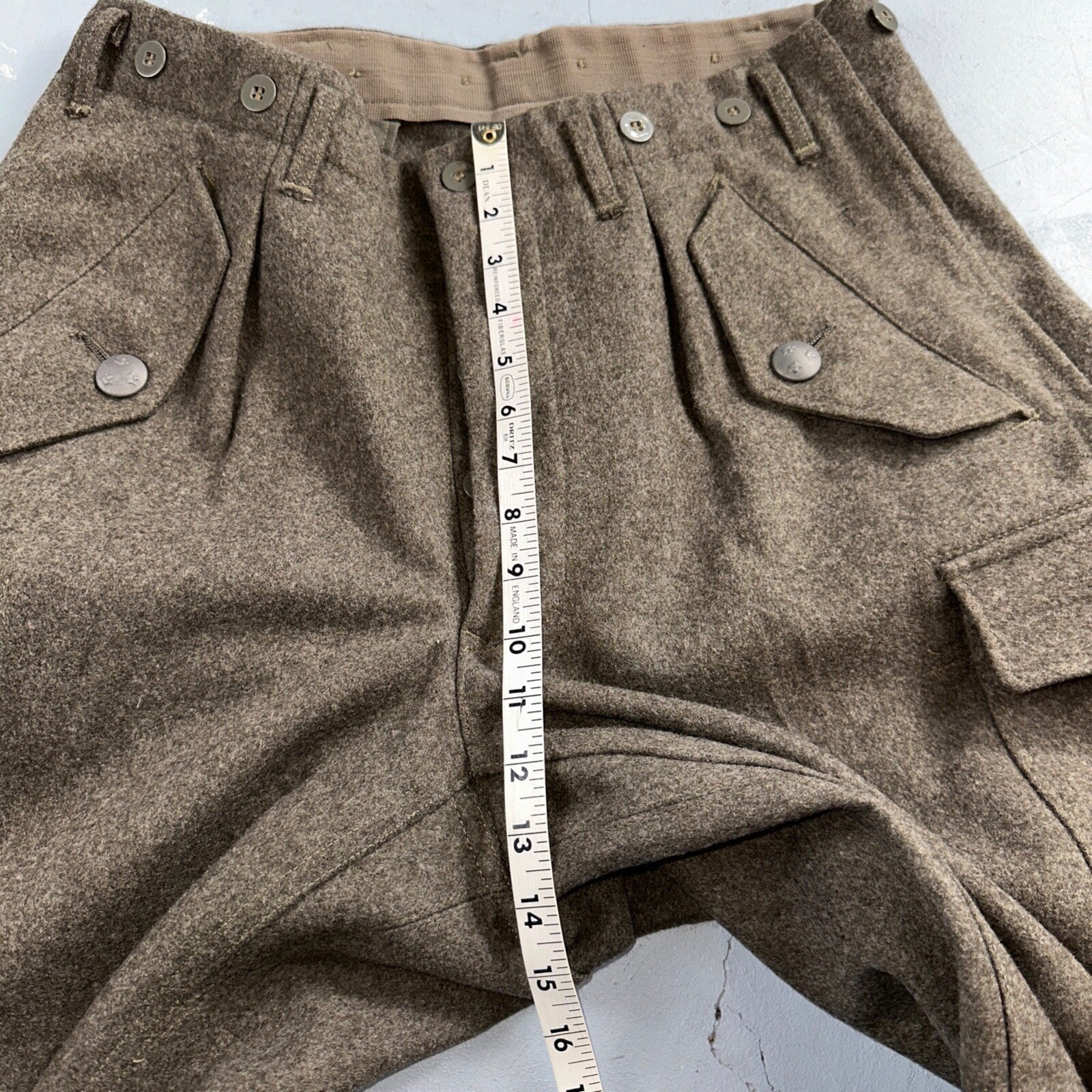 Vintage 1960s Swedish Army Wool Cargo Heavy Pants WWII Leather Straps 34x31