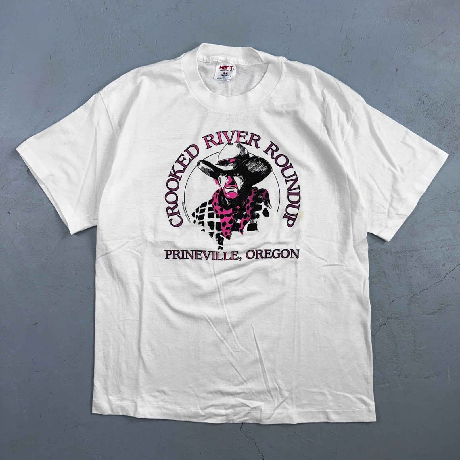 Prineville Cowboy Oregon VTG T Shirt River Graphic Single Stitch White XL 90s